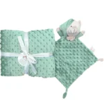 conjunto de mantita y peluche para bebe en color verde